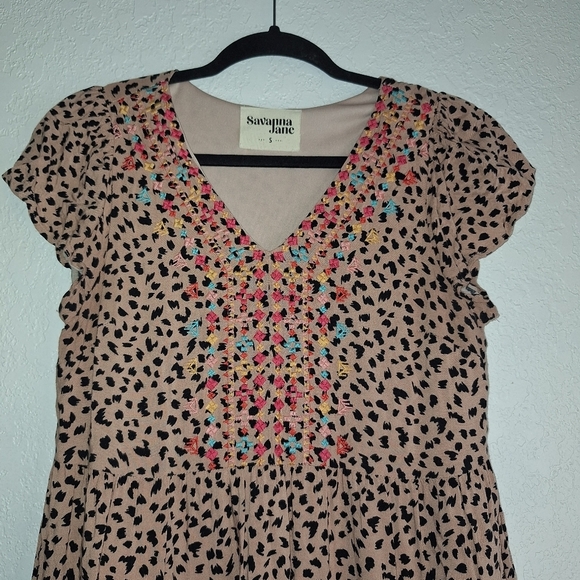Savanna Jane Cheetah Print V-Neck Dress S Embroidered - Picture 3 of 10